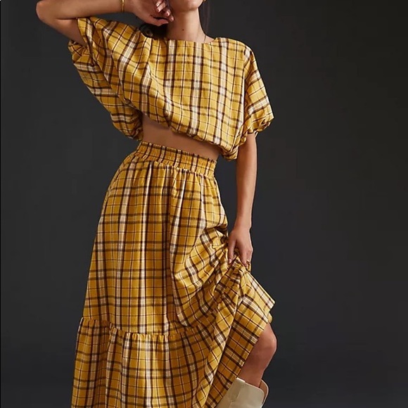 ✨ Set! Anthropologie Plaid Skirt Set Sz M - Picture 2 of 6